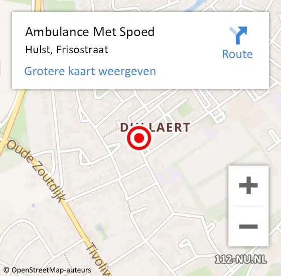 Locatie op kaart van de 112 melding: Ambulance Met Spoed Naar Hulst, Frisostraat op 9 februari 2015 15:01