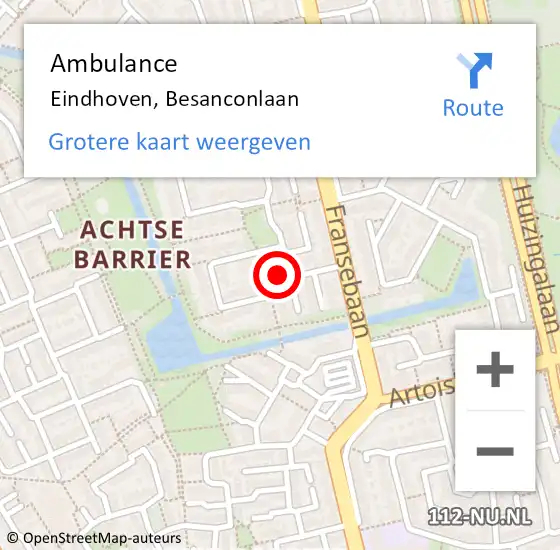 Locatie op kaart van de 112 melding: Ambulance Eindhoven, Besanconlaan op 9 februari 2015 15:09