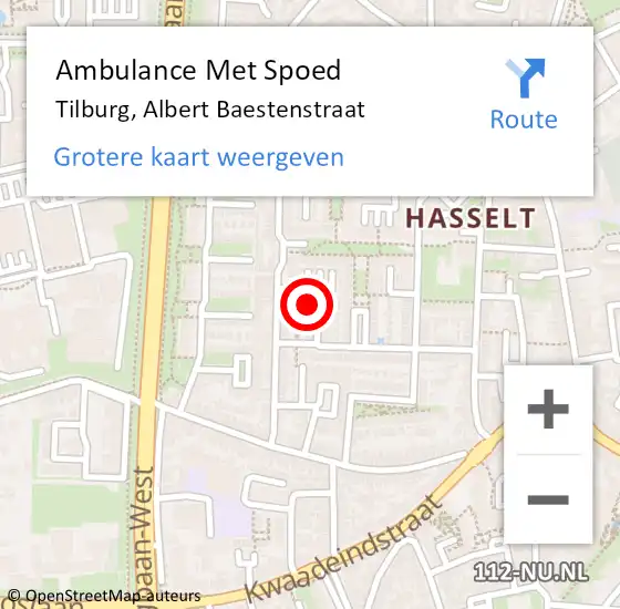 Locatie op kaart van de 112 melding: Ambulance Met Spoed Naar Tilburg, Albert Baestenstraat op 9 februari 2015 15:23