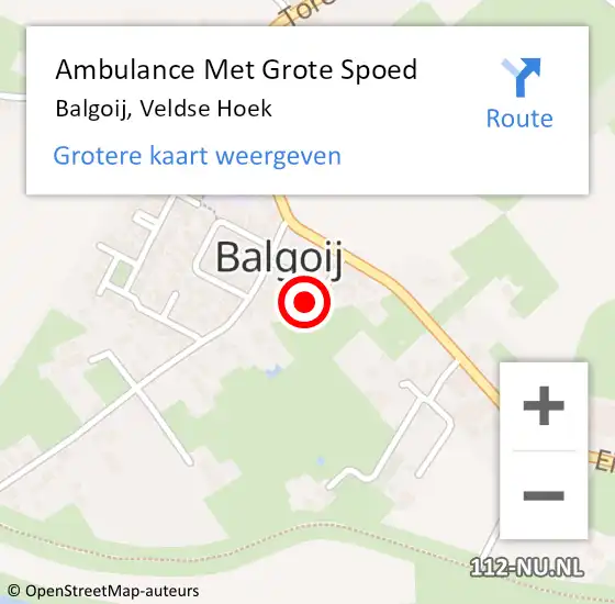 Locatie op kaart van de 112 melding: Ambulance Met Grote Spoed Naar Balgoij, Veldse Hoek op 9 februari 2015 15:25