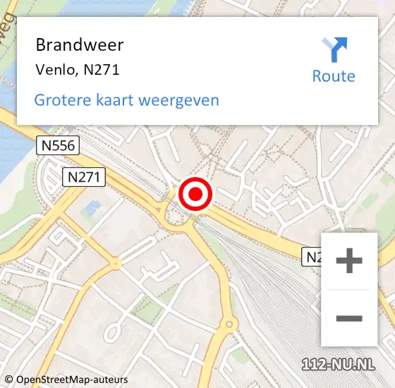 Locatie op kaart van de 112 melding: Brandweer Venlo, N271 op 9 februari 2015 16:45