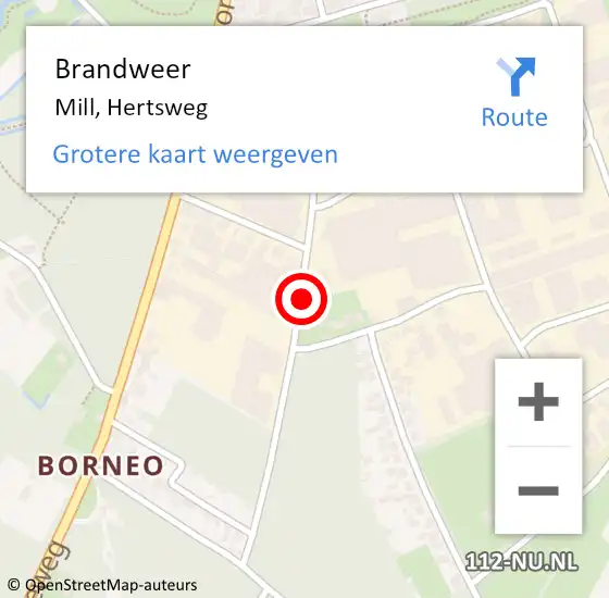 Locatie op kaart van de 112 melding: Brandweer Mill, Hertsweg op 9 februari 2015 17:14