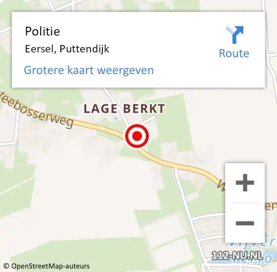 Locatie op kaart van de 112 melding: Politie Eersel, Puttendijk op 9 februari 2015 17:19