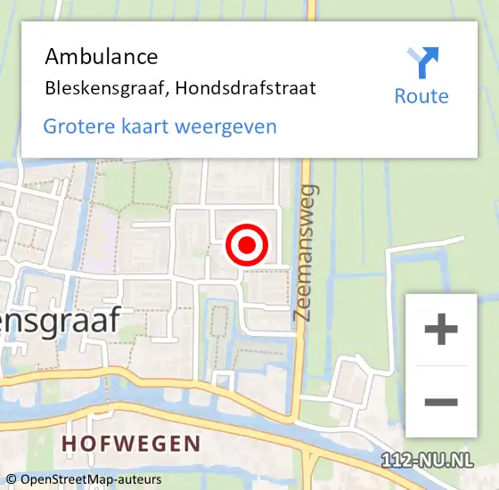 Locatie op kaart van de 112 melding: Ambulance Bleskensgraaf, Hondsdrafstraat op 9 februari 2015 17:48