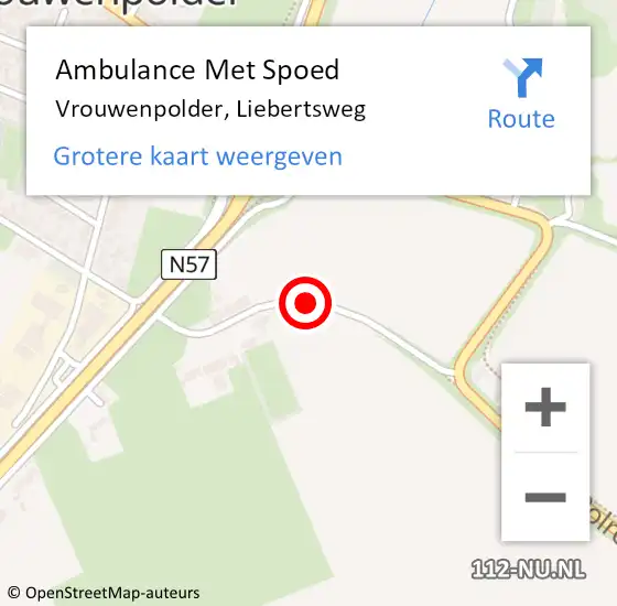 Locatie op kaart van de 112 melding: Ambulance Met Spoed Naar Vrouwenpolder, Liebertsweg op 9 februari 2015 18:10