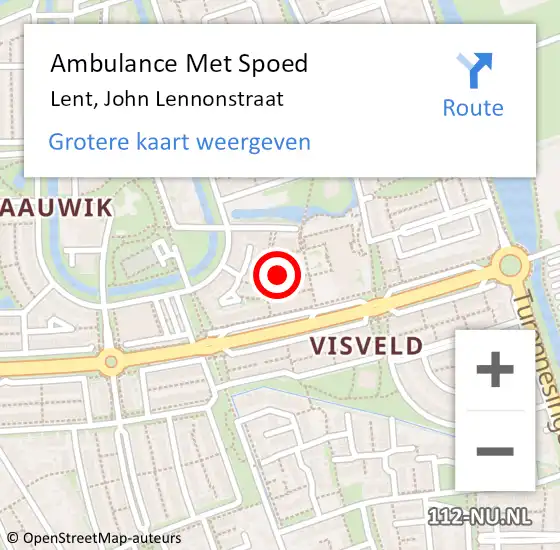 Locatie op kaart van de 112 melding: Ambulance Met Spoed Naar Lent, John Lennonstraat op 9 februari 2015 18:12