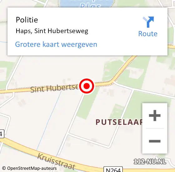 Locatie op kaart van de 112 melding: Politie Haps, Sint Hubertseweg op 9 februari 2015 18:53