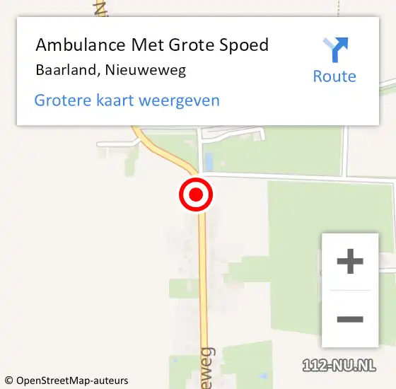 Locatie op kaart van de 112 melding: Ambulance Met Grote Spoed Naar Baarland, Nieuweweg op 9 februari 2015 18:56