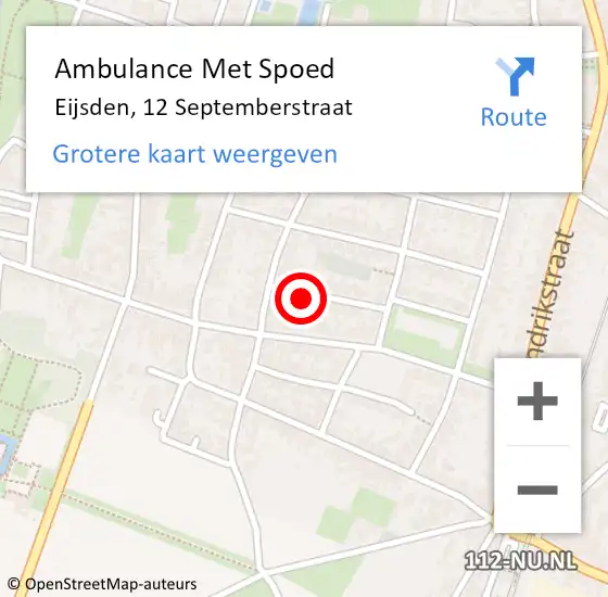 Locatie op kaart van de 112 melding: Ambulance Met Spoed Naar Eijsden, 12 Septemberstraat op 9 februari 2015 19:50