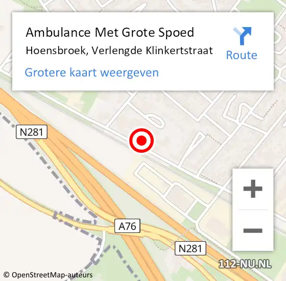 Locatie op kaart van de 112 melding: Ambulance Met Grote Spoed Naar Hoensbroek, Verlengde Klinkertstraat op 9 februari 2015 20:11