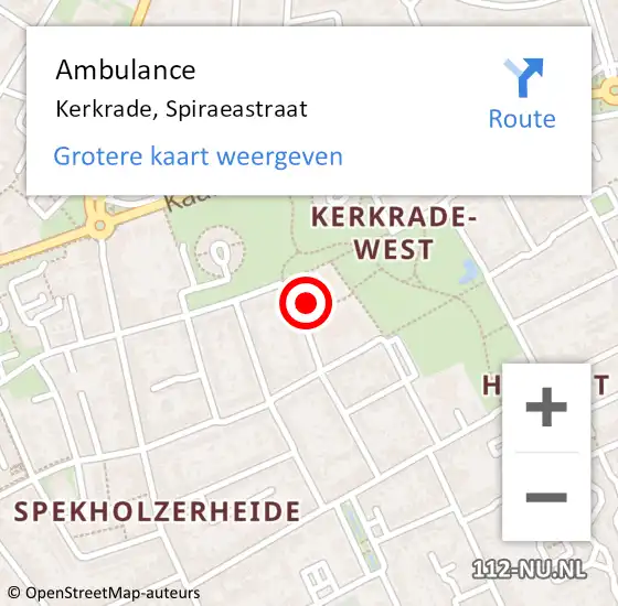 Locatie op kaart van de 112 melding: Ambulance Kerkrade, Spiraeastraat op 9 februari 2015 20:28