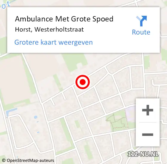 Locatie op kaart van de 112 melding: Ambulance Met Grote Spoed Naar Horst, Westerholtstraat op 9 februari 2015 20:35