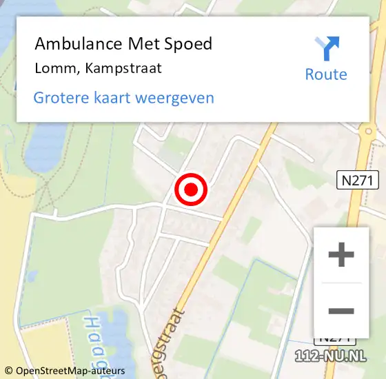 Locatie op kaart van de 112 melding: Ambulance Met Spoed Naar Lomm, Kampstraat op 9 februari 2015 21:26