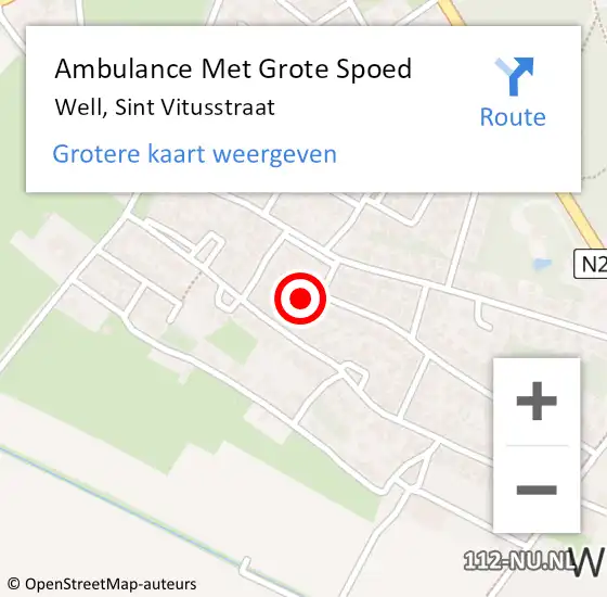 Locatie op kaart van de 112 melding: Ambulance Met Grote Spoed Naar Well, Sint Vitusstraat op 9 februari 2015 21:41