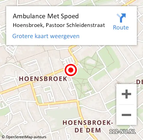 Locatie op kaart van de 112 melding: Ambulance Met Spoed Naar Hoensbroek, Pastoor Schleidenstraat op 9 februari 2015 21:45