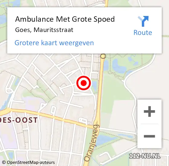 Locatie op kaart van de 112 melding: Ambulance Met Grote Spoed Naar Goes, Mauritsstraat op 9 februari 2015 23:29