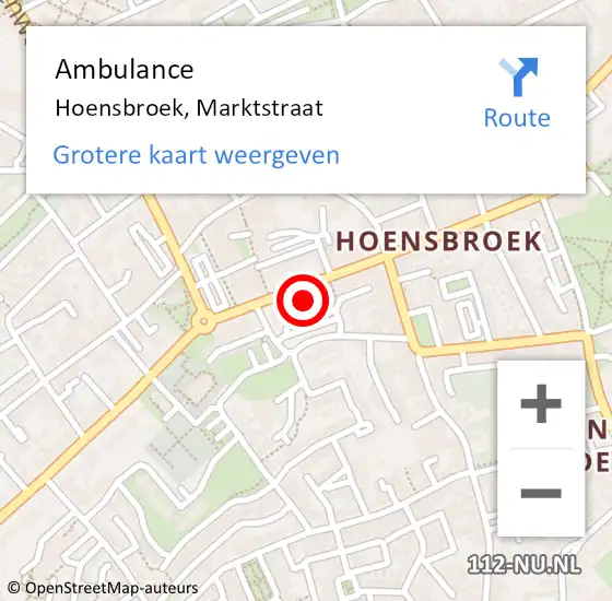 Locatie op kaart van de 112 melding: Ambulance Hoensbroek, Marktstraat op 10 februari 2015 08:34