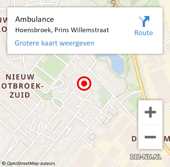 Locatie op kaart van de 112 melding: Ambulance Hoensbroek, Prins Willemstraat op 10 februari 2015 09:04