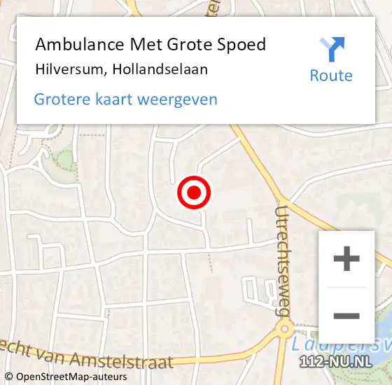 Locatie op kaart van de 112 melding: Ambulance Met Grote Spoed Naar Hilversum, Hollandselaan op 10 februari 2015 09:13