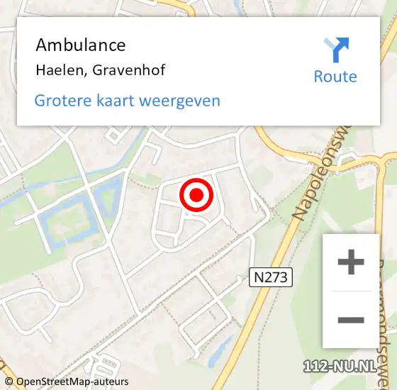 Locatie op kaart van de 112 melding: Ambulance Haelen, Gravenhof op 10 februari 2015 09:36