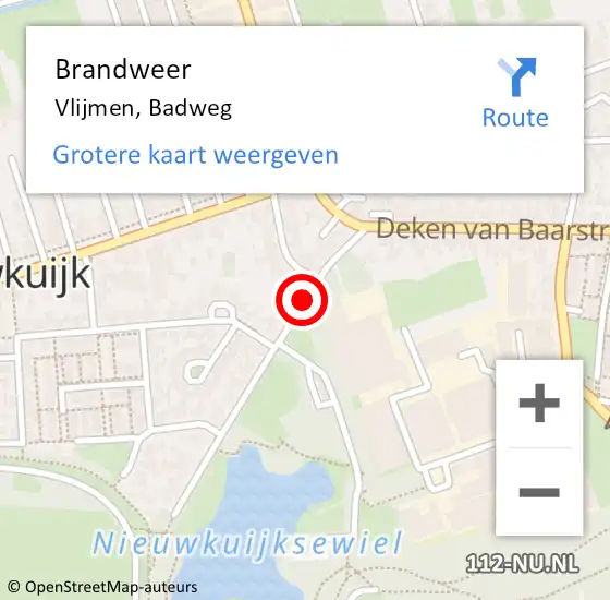 Locatie op kaart van de 112 melding: Brandweer Vlijmen, Badweg op 10 februari 2015 10:04