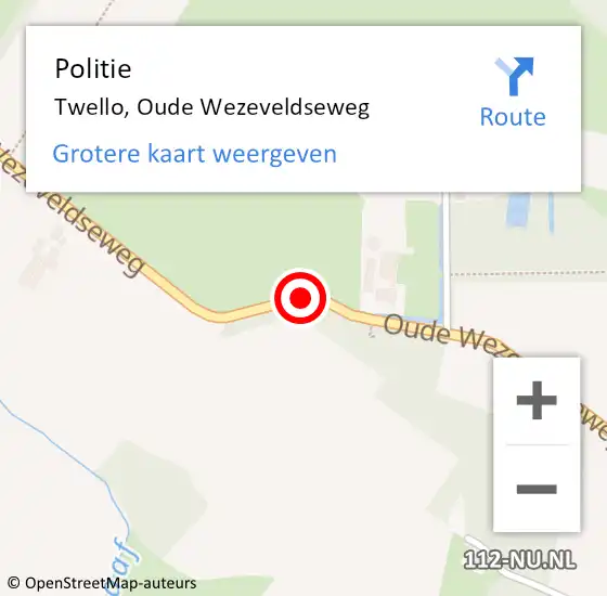 Locatie op kaart van de 112 melding: Politie Twello, Oude Wezeveldseweg op 10 februari 2015 10:07