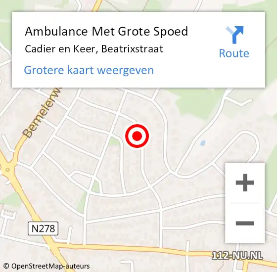 Locatie op kaart van de 112 melding: Ambulance Met Grote Spoed Naar Cadier en Keer, Beatrixstraat op 10 februari 2015 10:14