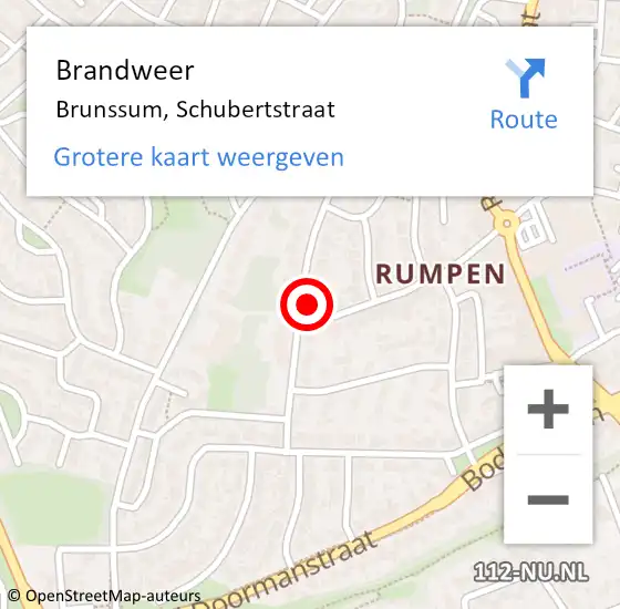 Locatie op kaart van de 112 melding: Brandweer Brunssum, Schubertstraat op 10 februari 2015 10:16