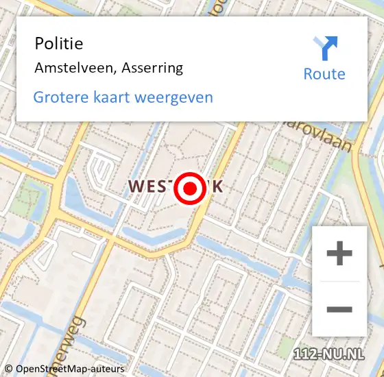 Locatie op kaart van de 112 melding: Politie Amstelveen, Asserring op 10 februari 2015 11:39