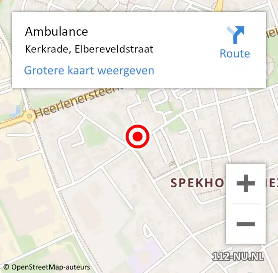 Locatie op kaart van de 112 melding: Ambulance Kerkrade, Elbereveldstraat op 10 februari 2015 11:59