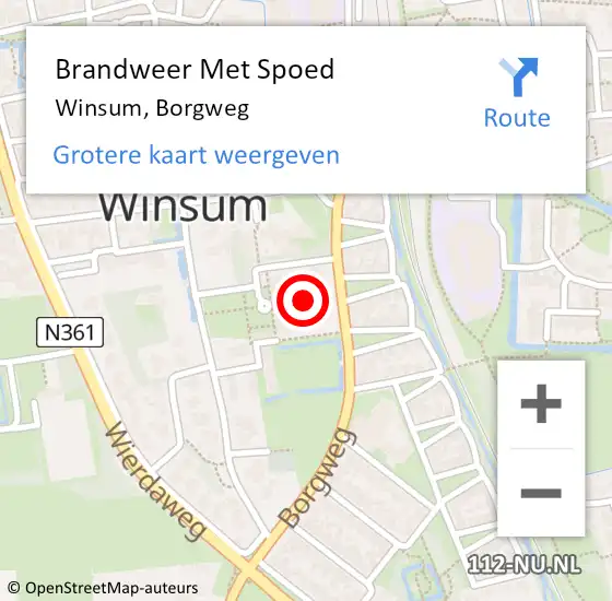 Locatie op kaart van de 112 melding: Brandweer Met Spoed Naar Winsum, Borgweg op 10 februari 2015 12:03