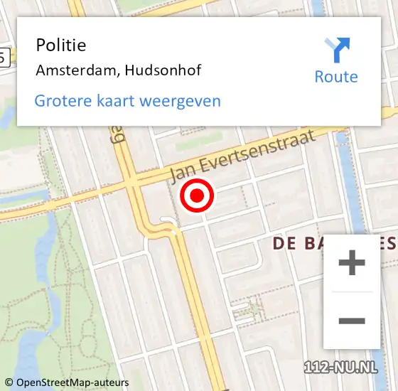 Locatie op kaart van de 112 melding: Politie Amsterdam, Hudsonhof op 10 februari 2015 12:10