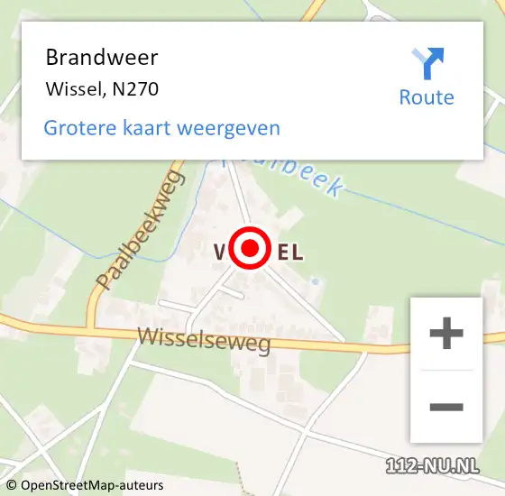 Locatie op kaart van de 112 melding: Brandweer Wissel, N270 op 10 februari 2015 12:53