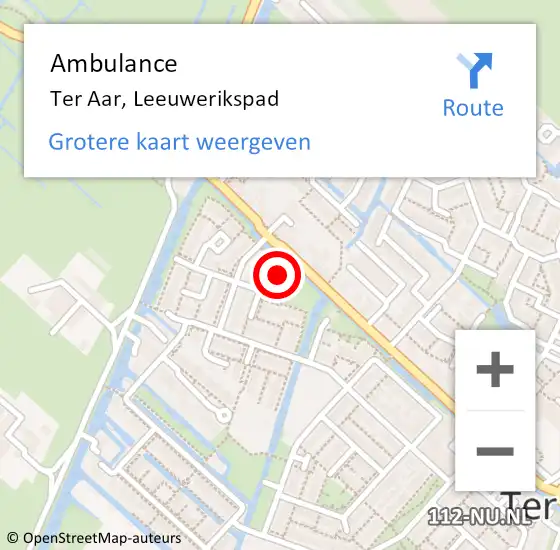 Locatie op kaart van de 112 melding: Ambulance Ter Aar, Leeuwerikspad op 10 februari 2015 12:54