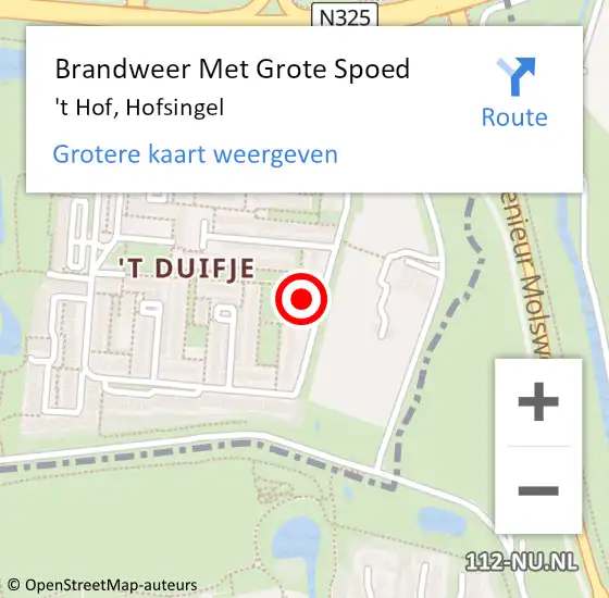 Locatie op kaart van de 112 melding: Brandweer Met Grote Spoed Naar 't Hof, Hofsingel op 29 oktober 2013 12:15