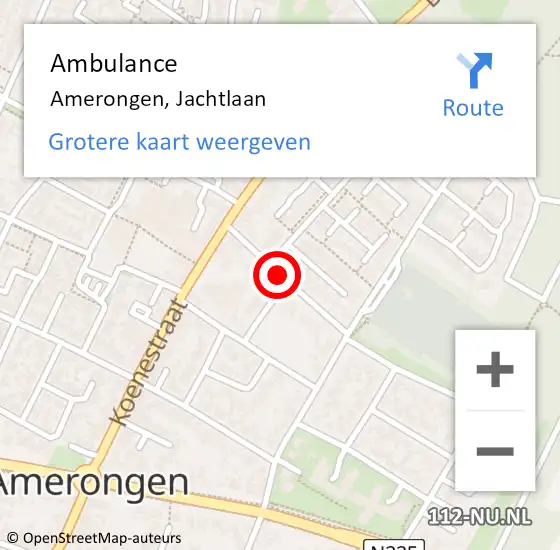 Locatie op kaart van de 112 melding: Ambulance Amerongen, Jachtlaan op 10 februari 2015 13:36
