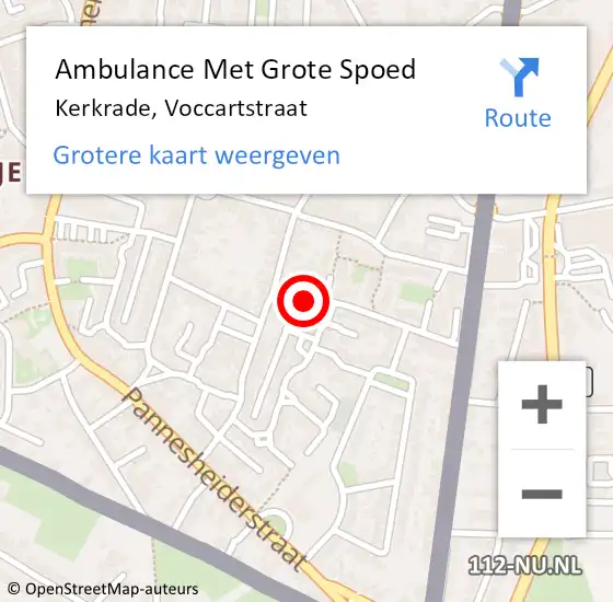 Locatie op kaart van de 112 melding: Ambulance Met Grote Spoed Naar Kerkrade, Voccartstraat op 10 februari 2015 13:45