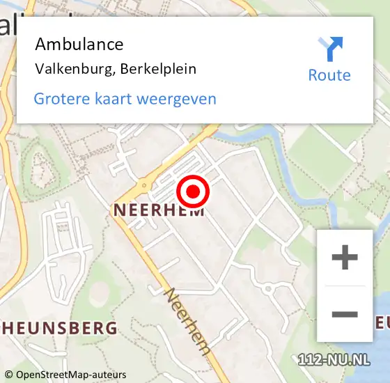 Locatie op kaart van de 112 melding: Ambulance Valkenburg, Berkelplein op 10 februari 2015 14:20