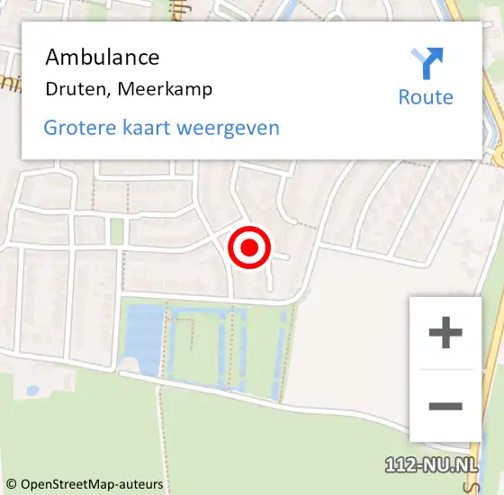 Locatie op kaart van de 112 melding: Ambulance Druten, Meerkamp op 10 februari 2015 14:24