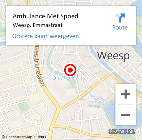 Locatie op kaart van de 112 melding: Ambulance Met Spoed Naar Weesp, Emmastraat op 10 februari 2015 15:50