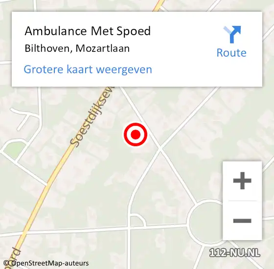 Locatie op kaart van de 112 melding: Ambulance Met Spoed Naar Bilthoven, Mozartlaan op 10 februari 2015 15:52