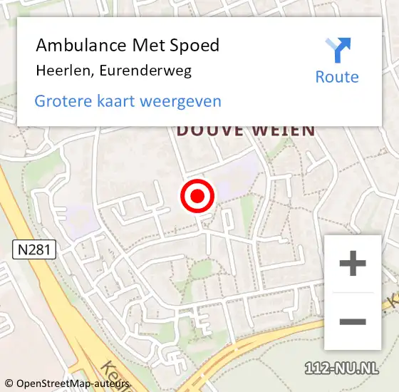 Locatie op kaart van de 112 melding: Ambulance Met Spoed Naar Heerlen, Eurenderweg op 10 februari 2015 15:54