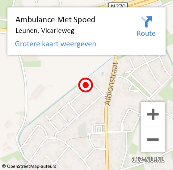 Locatie op kaart van de 112 melding: Ambulance Met Spoed Naar Leunen, Vicarieweg op 10 februari 2015 15:55