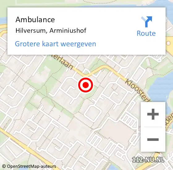 Locatie op kaart van de 112 melding: Ambulance Hilversum, Arminiushof op 10 februari 2015 16:02