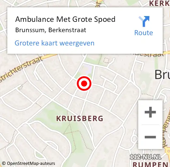 Locatie op kaart van de 112 melding: Ambulance Met Grote Spoed Naar Brunssum, Berkenstraat op 10 februari 2015 16:54