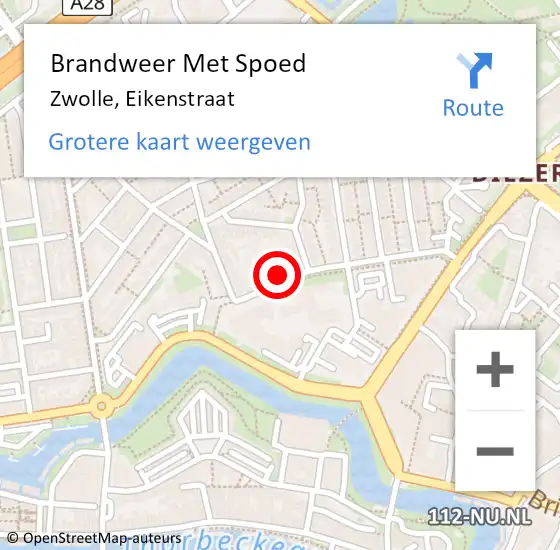 Locatie op kaart van de 112 melding: Brandweer Met Spoed Naar Zwolle, Eikenstraat op 29 oktober 2013 12:40