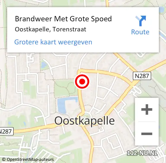 Locatie op kaart van de 112 melding: Brandweer Met Grote Spoed Naar Oostkapelle, Torenstraat op 10 februari 2015 17:27