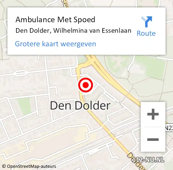 Locatie op kaart van de 112 melding: Ambulance Met Spoed Naar Den Dolder, Wilhelmina van Essenlaan op 10 februari 2015 18:37