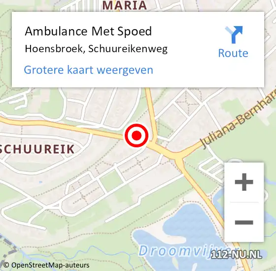 Locatie op kaart van de 112 melding: Ambulance Met Spoed Naar Hoensbroek, Schuureikenweg op 10 februari 2015 19:47