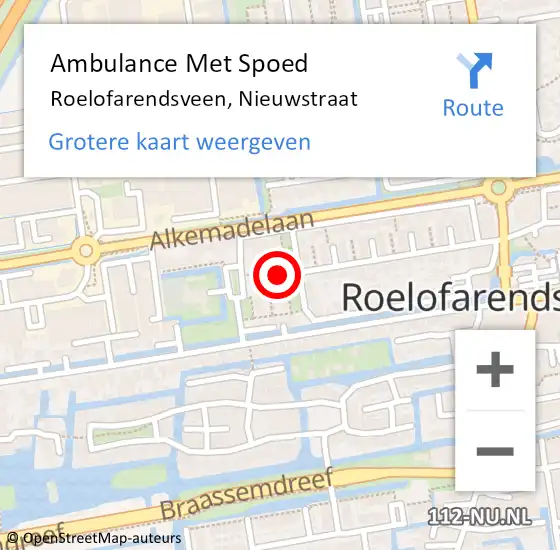 Locatie op kaart van de 112 melding: Ambulance Met Spoed Naar Roelofarendsveen, Nieuwstraat op 10 februari 2015 19:53